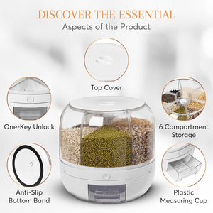 Large Capacity <b>Plastic</b> PP Rectangle <b>Food</b> Grain Dispenser Cereal Storage Box Rotatable 6-grid Rice <b>Container</b> Multifunction - Product Image 3