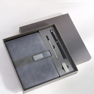 Cuaderno de papelería con logotipo personalizado, juego de regalo, diario de oficina de negocios, diario A5 de cuero Pu Negro Azul con bolígrafo, paquete de caja de regalo/ - Product Image 4