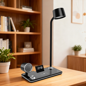 Jaiyi cho <span class=keywords><strong>LED</strong></span> thông minh không dây sạc DC đèn bàn hiển thị kỹ thuật số thời gian bảo vệ mắt loa đọc sách cảm ứng ánh sáng - Product Image 1