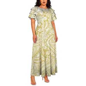 <span class=keywords><strong>Vestido</strong></span> de <span class=keywords><strong>Fiesta</strong></span> de Verano con Estampado Polinesio, Silueta de Sirena, Largo hasta el Suelo, de Seda de Leche Ecológica, Transpirable y Antiarrugas, con Mangas Cortas - Product Image 6