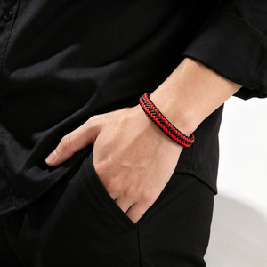 Men's Alloy Leather <b>Bracelet</b> Black Magnetic Clasp Microfiber Weave Geometric Design Gift Jewelry - Product Image 3