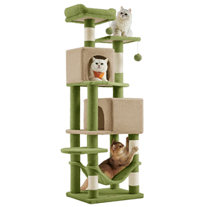 <span class=keywords><strong>Feandrea</strong></span> Arbre à chat multi-niveaux en peluche de 151 cm de haut avec 5 poteaux à gratter, vert herbe et marron camel - Product Image 1