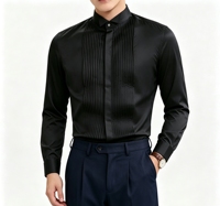 Kemeja Pria Slim Fit Lengan Panjang Formal Kasual Kancing Gaya Inggris Musim Semi Hitam Putih Pink untuk Bisnis Pernikahan Pesta