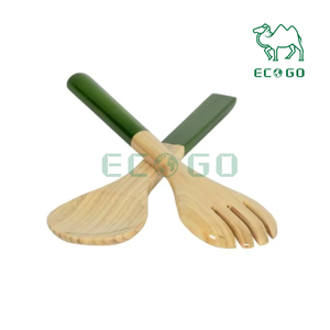 Cuillère en bois naturel Cuillère et fourchette à salade en bambou Fait à la main pour la maison Ensemble d'ustensiles de cuisine - Product Image 5