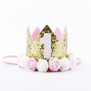 Joyeux premier anniversaire fête chapeaux décor un anniversaire chapeau princesse couronne 1st 2nd 3th an numéro bébé enfants cheveux accessoire - Product Image 1