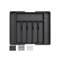 Nuevo Organizador de Cubiertos Ajustable de Plástico Plateado, Organizador de Cajones de Cocina Expandible