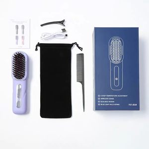 Pink Portable Hair Straightening Brush USB Rechargeable With Stainless Steel Teeth <b>ABS</b> Plastic Handle - Product Image 3