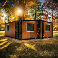 Maison conteneur extensible de 40 pieds, grain de bois de teck, cabane modulaire préfabriquée, retraite de glamping en plein air pour l'automne