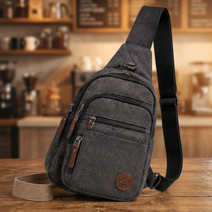 Sac à bandoulière en toile multi-poches avec fermeture à glissière pour un usage quotidien - Product Image 2
