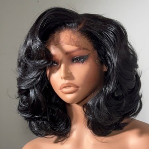 Perruques Courtes Bob Bouclées Effet Naturel <span class=keywords><strong>Cheveux</strong></span> Humains 4x4 13x4 Lace Front Densité 200% Ondulées Courtes <span class=keywords><strong>Cheveux</strong></span> Humains - Product Image 1