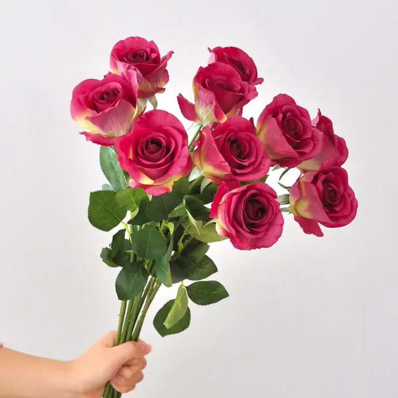 Dekoratif gül yapay çiçekler tek kök kırmızı gül ipek beyaz güller ev dekor için gerçek dokunmatik çiçek yapay düğün 60g