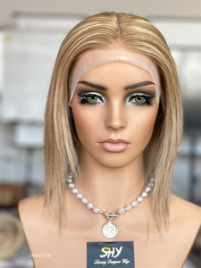 Peluca médica Cabello humano europeo Gorro pequeño Peluca de encaje de PU Color Rubio Recto con resaltado de color claro para mujeres - Product Image 2