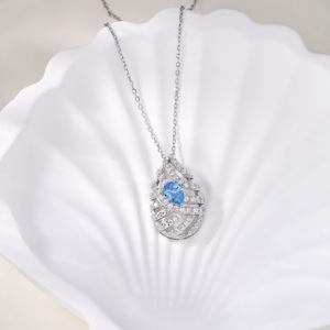 Exquis 925 Sterling Silver Rhodium Plaqué <span class=keywords><strong>Saphir</strong></span> Zircon <span class=keywords><strong>Pendentif</strong></span> Collier Mode <span class=keywords><strong>Goutte</strong></span> <span class=keywords><strong>D</strong></span>'<span class=keywords><strong>eau</strong></span> Conception pour Fiançailles En Gros - Product Image 2