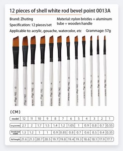 Pinceaux professionnels pour <span class=keywords><strong>peinture</strong></span>, 12 pièces, poils en nylon blanc et manche en bois, pinceaux plats pour <span class=keywords><strong>peinture</strong></span> à l'aquarelle, à l'acrylique et à l'<span class=keywords><strong>huile</strong></span> - Product Image 3