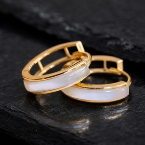 Xinfly Solid 18K Yellow Gold <b>White</b> Mother of <b>Pearl</b> Huggie Hoop <b>Earrings</b> 9mm Minimalist Fine Jewelry for Wedding Gift Party - Product Image 1