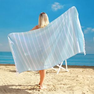<span class=keywords><strong>Asciugamani</strong></span> Turchi Personalizzati in Puro Cotone e Poliestere <span class=keywords><strong>con</strong></span> Eleganti <span class=keywords><strong>Nappine</strong></span> e Borse a Righe per Spiaggia - Product Image 1