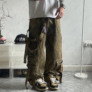 Pantalones Cargo de Verano para Hombre, Talla Grande, Tejidos, de Alta Calidad, Fibra de Terileno/Poliéster, Cintura Elástica, Múltiples Bolsillos, Negros, Pierna Ancha - Product Image 2