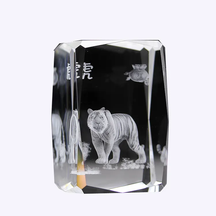 Новый дизайн, Китайский 3d тигр, животные, ремесла, лазерный 3D гравированный кристаллический куб