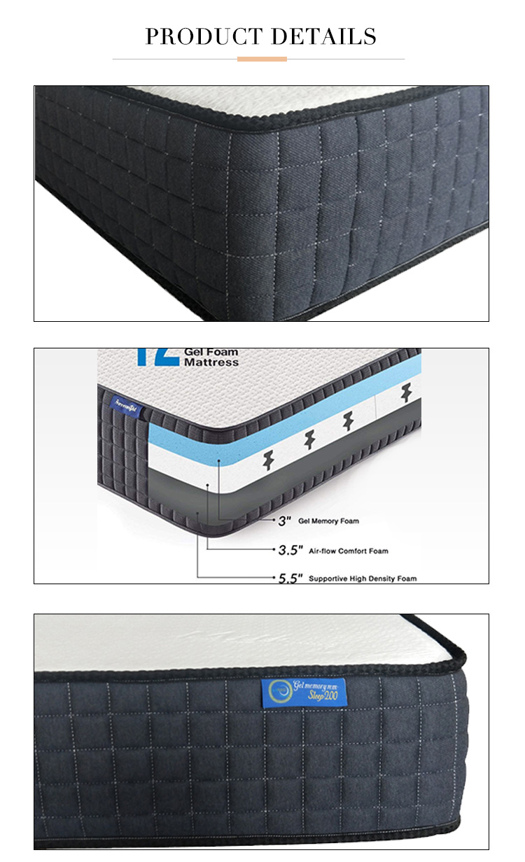 Gel memory foam mattress Comfortable feel foam mattress CertiPUR Certificates washable and removable cover PU foam