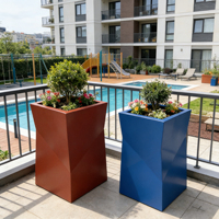 Grand bac à plantes carré en acier inoxydable pour jardin extérieur, pot à fleurs pour arbres, arbustes, cactus
