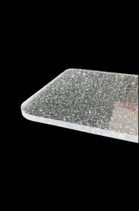 Lámina Acrílica Plateada <span class=keywords><strong>con</strong></span> Purpurina de Mármol Fundido, <span class=keywords><strong>con</strong></span> <span class=keywords><strong>Corte</strong></span> Láser y Transmitancia, para Señales Publicitarias - Product Image 3