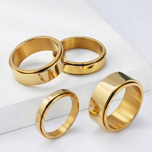 Cross-border trade, smooth rotating <b>ring</b>, <b>titanium</b> steel plated with 18K gold, engraved, couple <b>rings</b>, anxiety-relieving jewelry - Product Image 1