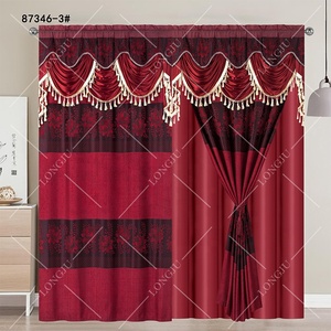 Venta al por mayor de alta calidad floral jacquard cortinas con cenefa y borlas delicadas Barra de bolsillo Blackout cortinas de doble capa - Product Image 5