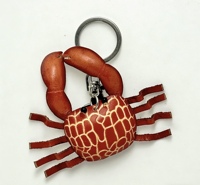 Porte-clés en cuir véritable pleine fleur tanné végétal fait main Weilei, motif crabe 3D sur le thème de l'océan avec griffes mobiles