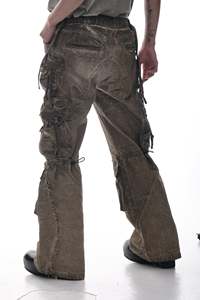 Jeans en denim pour hommes de haute qualité 2026, lavage vintage, coupe évasée, poches déchirées, streetwear, hip-hop, Y2K, OEM ODM, coton - Product Image 3
