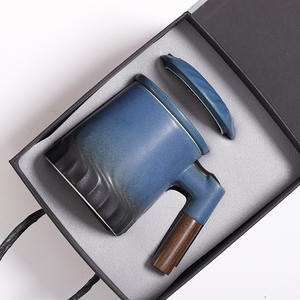 Tasse en céramique personnalisée avec logo, à effet craquelé, avec couvercle et filtre à thé, tasse de bureau créative avec poignée en bois - Product Image 5