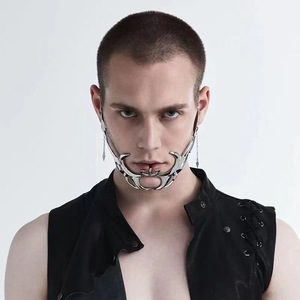 Cyberpunk Metal Mask Nische Design Alien Fluid Mechanische Ohrringe Lippen ring Verstellbare Gesichts dekoration für Männer und Frauen - Product Image 4