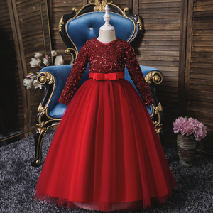 New Paillettes del vestito dalla principessa del capretto rosso abito <span class=keywords><strong>da</strong></span> sposa per <span class=keywords><strong>abiti</strong></span> per le ragazze di 10 anni di età manica lunga di un pezzo vestiti delle ragazze di partito - Product Image 5