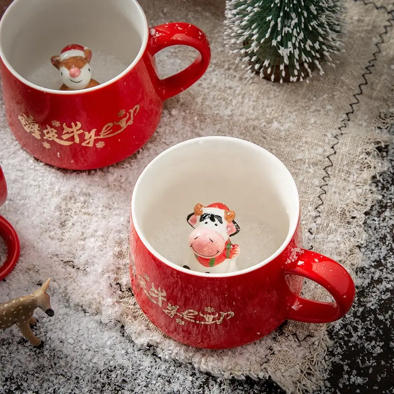 Tazza da tè in ceramica figurina di natale all'interno della tazza di Natale Regali per la festa della mamma amici tazza da caffè 3D