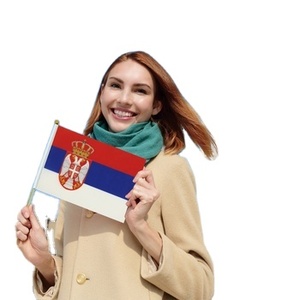 Bandera de Serbia con Asta de Madera para Agitar a Mano, Venta Caliente de Fábrica 2024, para Días Festivos Generales - Product Image 1