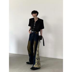 Niche Metal Deconstructed Design Shoulder <b>Pad</b> Men's High-End Feel Loose Fit Zipper Short Sleeve Long Summer <b>Shirt</b> Cross-Border - Product Image 3