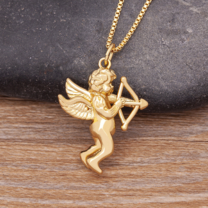 QIKU angelo cupido freccia arco ciondolo collana Color oro rame zircone cubico donna uomini gioielli di alta qualità <span class=keywords><strong>accessori</strong></span> personalizzati - Product Image 1
