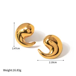 Anting-anting Juntai Mini perhiasan berlapis emas PVD trendi baja tahan karat anting-anting tetesan air poles tinggi halus 18K