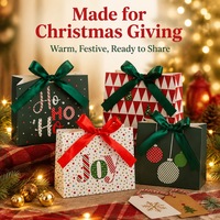 Kotak Kado Kertas Kecil Motif Natal Grosir dengan Pita untuk Kemasan Kue Kering, Permen, dan Camilan Mini untuk Hadiah Natal