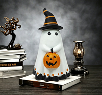 Ornements en résine synthétique sur le thème des fantômes pour Halloween, motif fantôme tenant une citrouille, accessoires de décoration pour scènes de fête transfrontalières