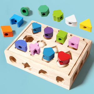 Bloques <span class=keywords><strong>de</strong></span> madera para clasificar formas para niños pequeños, caja <span class=keywords><strong>de</strong></span> juguete con bloques geométricos, bloques apilables coloridos, juguete educativo clásico - Product Image 4