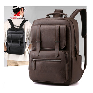 Wholesale Custom Logo College Student <b>Backpack</b> Waterproof PU Leather Shoulder Bag for Men Travel Business Laptop <b>Backpack</b> - Product Image 1