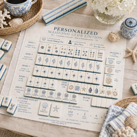 Ensemble de Mahjong de Luxe Personnalisé Thème Bord de Mer – Tuiles Uniques en Coquillage et Étoile de Mer, Triple Couche Acrylique, Nom Personnalisé, Cadeau Premium Coastal