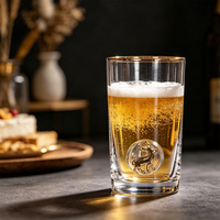 Vaso de Vidrio de Doble Pared Transparente con Borde Dorado de Lujo Nórdico, Libre de BPA, con Reno Dorado en Relieve 3D y Base Pesada para Fiestas