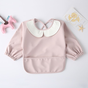 Babero de bebé de PU de Color sólido Premium de manga larga con bolsillo grande <span class=keywords><strong>para</strong></span> niñas pequeñas, bata protectora de lujo a la moda <span class=keywords><strong>para</strong></span> alimentación - Product Image 5