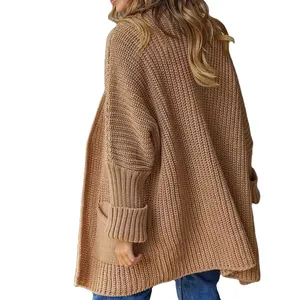 2023 New Knitted Sweater Women's Cardigan Commuter Style Loose Mid length Coat Large Casual