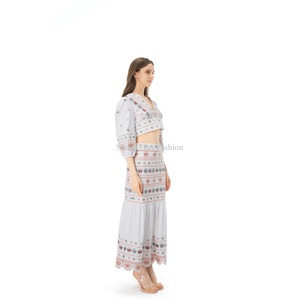 Embroidery Floral Butterfly V Neck Long Sleeve Cotton <b>Linen</b> Boho Smocking Women's Summer <b>Sets</b> Elegant Whole Design Lady <b>Set</b> - Product Image 5
