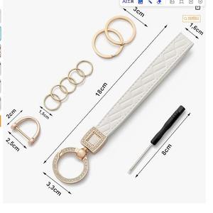 Porte-clés en cuir pour poignet, porte-clés de voiture avec 5 anneaux porte-clés et anneau en D anti-perte - Product Image 2