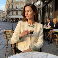 Nouvelle Veste Femme Luxe Printemps 2026 Tissée Fine Élégante à Carreaux Chinois – Anti-Plis, Douce, Bouton Grenouille Vert