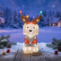 Figurine lumineuse LED 3D en acrylique, motif chien skieur de Noël, blanc froid, étanche IP44, commande manuelle, pour extérieur, jardin, cour, fêtes