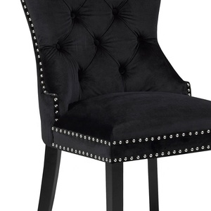 <span class=keywords><strong>Sedie</strong></span> da Pranzo Eleganti di Lusso in Velluto Nero con Gambe in Legno Massello Laccato Nero e Dettagli in Ottone Dorato, Stile Francese - Product Image 2